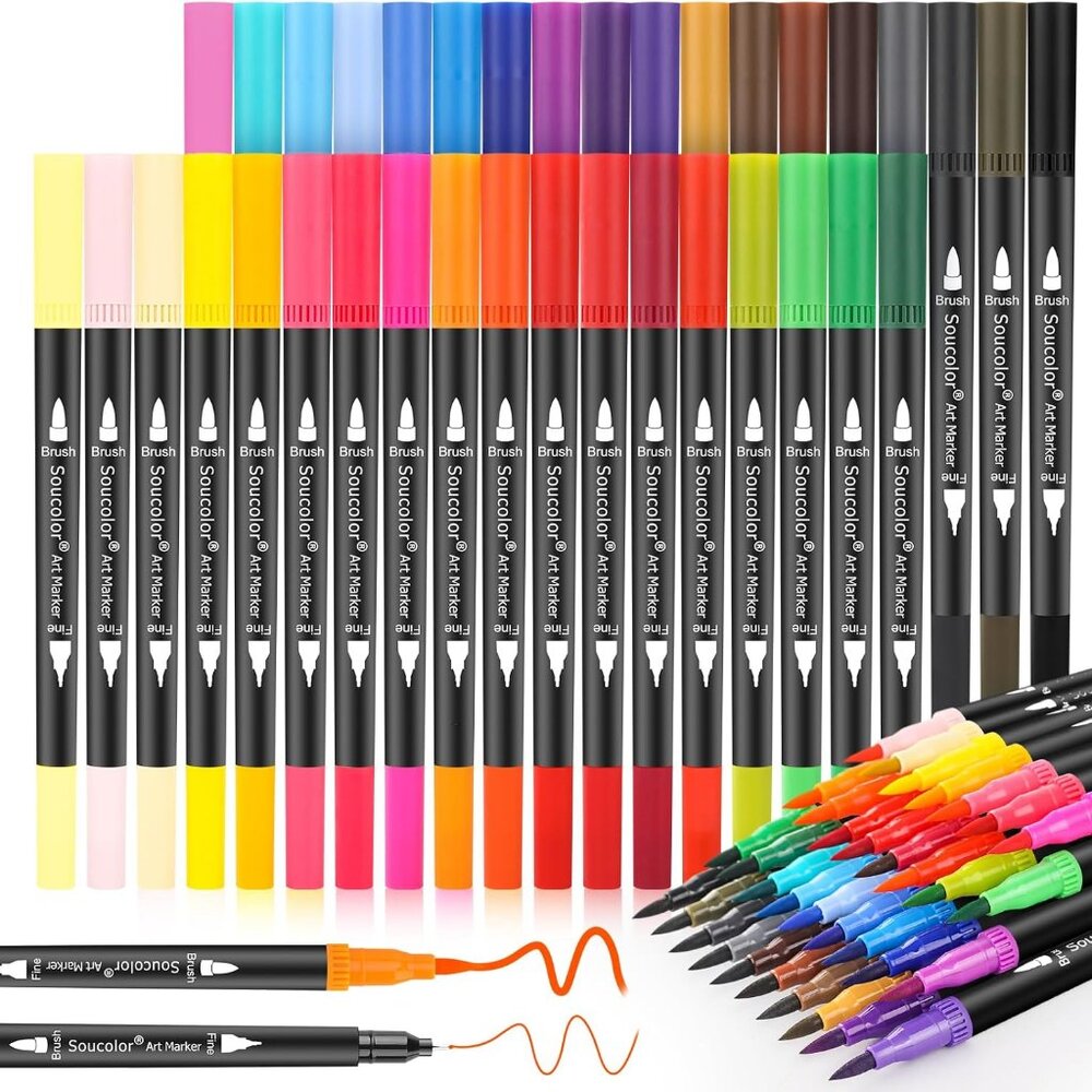 Soucolor 36 Dual Tip Brush Markers • Coloring & Lettering Pens